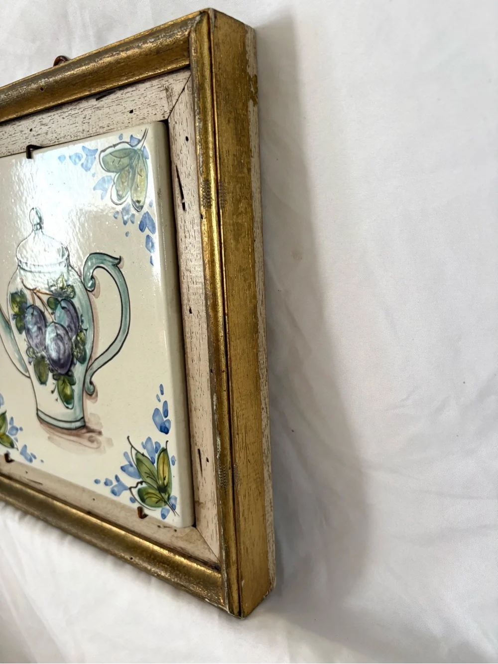 Vintage tea party ceramic tile wood wall hanging art home decor
